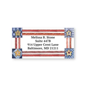 Single personalized return address label with a rustic Americana star and plaid border design featuring custom name and address text.