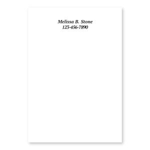 A single, personalized rectangular 4x6 white Post-it note pad showcasing custom-printed text centered neatly near the top edge.