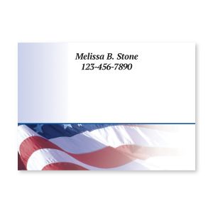 Personalized 4x3 Post-it note pad featuring an American flag graphic along the bottom border with custom printed name and phone number.