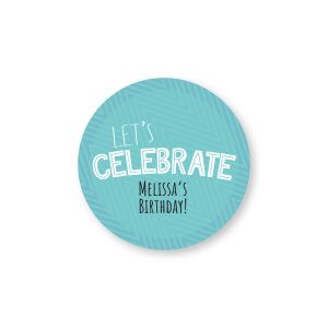 Round teal blue gift tag sticker featuring a chevron pattern, reading 