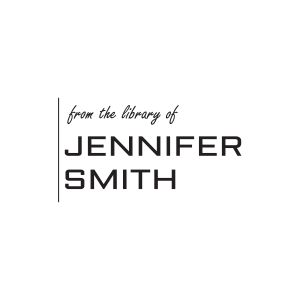 Bookplate stamp design reading 'from the library of' in script beside a bold modern block name with a clean vertical divider line.