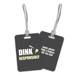 Dark gray pickleball bag tag set featuring 