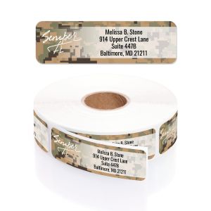 A personalized return address label with a camouflage US Marines 