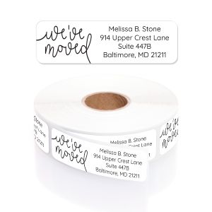 A personalized return address label with elegant cursive 