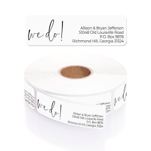White rolled address label showing 