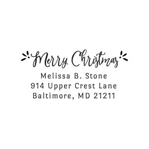 Festive Merry Christmas stamp impression featuring script text reading 