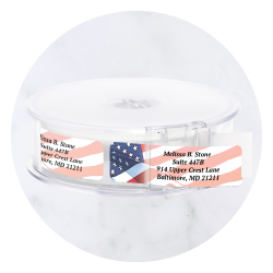 Current Labels patriotic 4th of July rolled address label with red, white, and blue stars design.