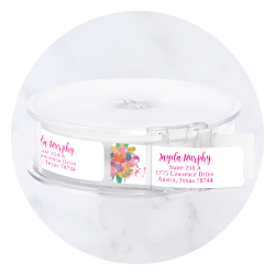 Designer rolled address label decorated with vibrant garden flowers and botanical art by Current Labels.