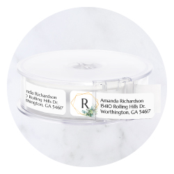 Classic Current Labels rolled address label with a prominent personalized monogram and elegant border.