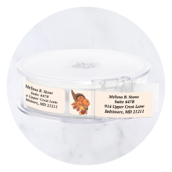 Autumn-themed rolled address label with fall leaves and harvest-inspired colors by Current Labels.