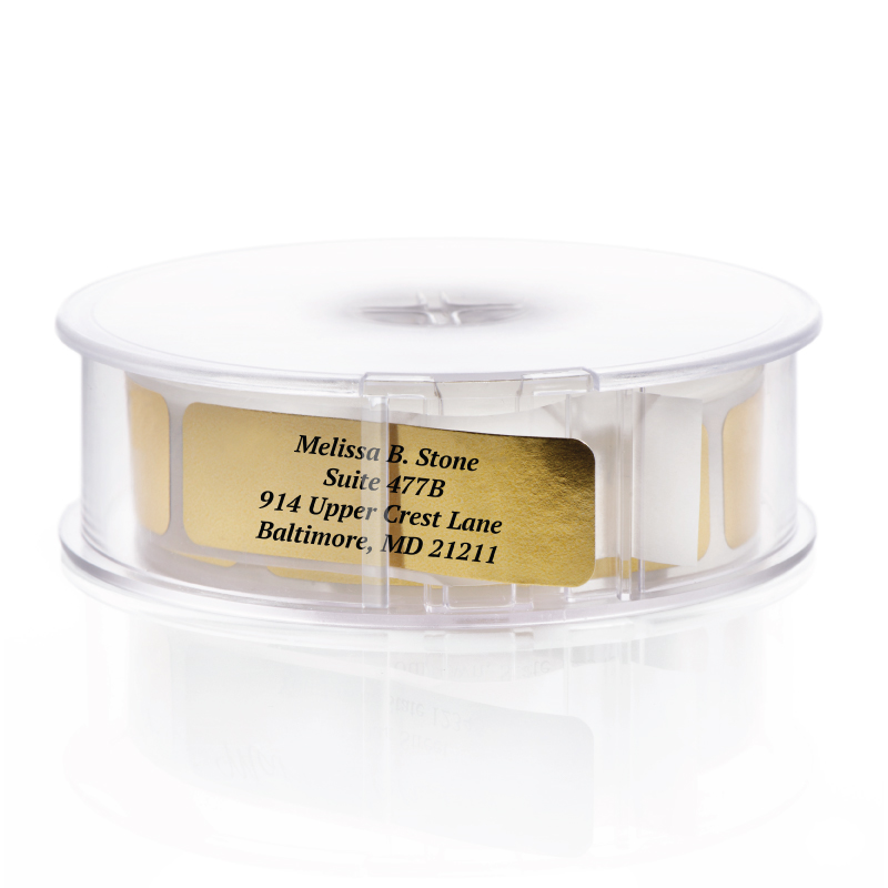 Gold Foil Rolled Address Labels with Elegant Dispenser