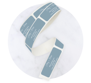 Modern Current Labels address labels featuring stylized blue text and decorative typography.